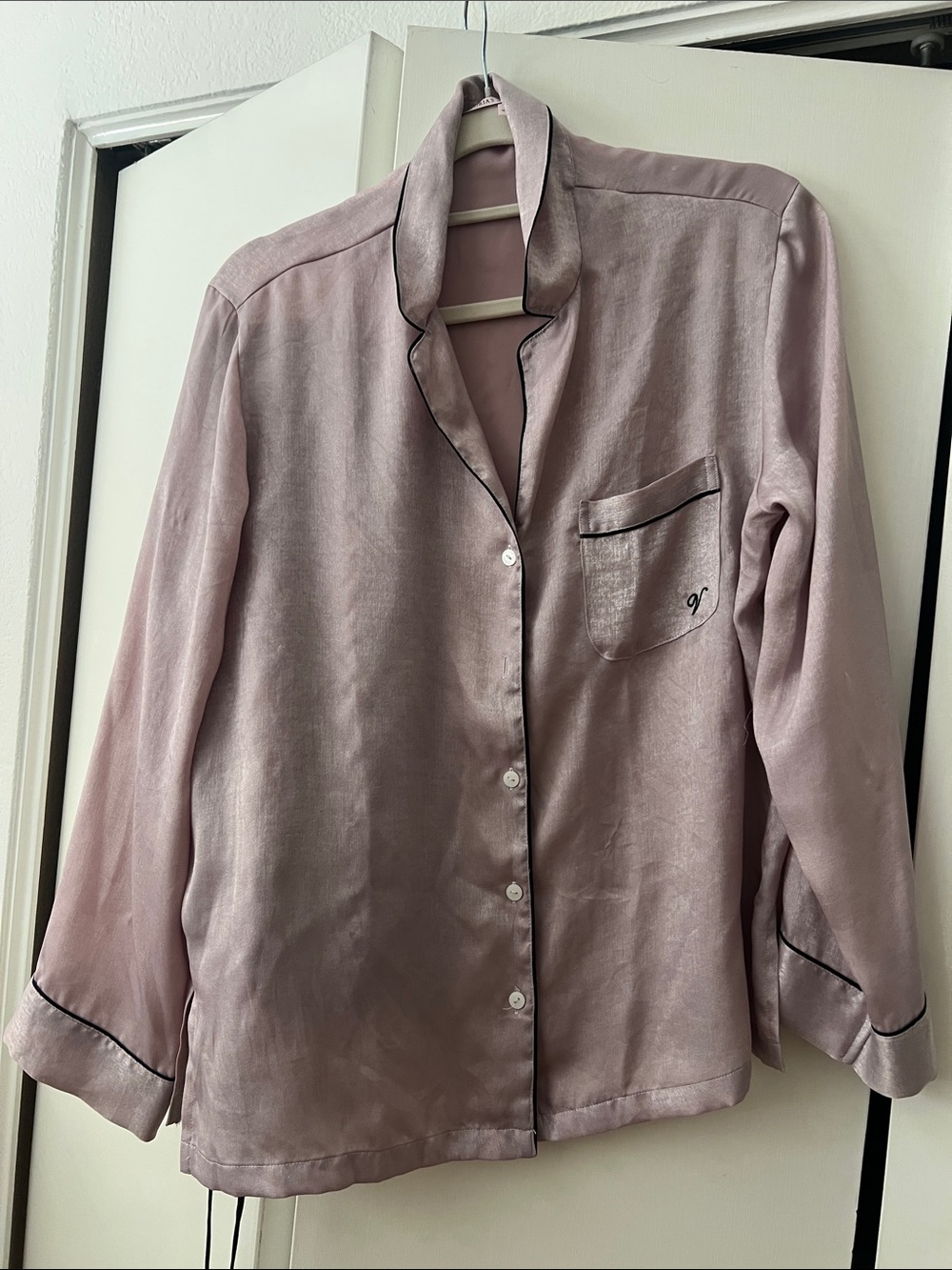 Victoria's Secret Satin Pajama Top - Dusty Rose with Black Piping